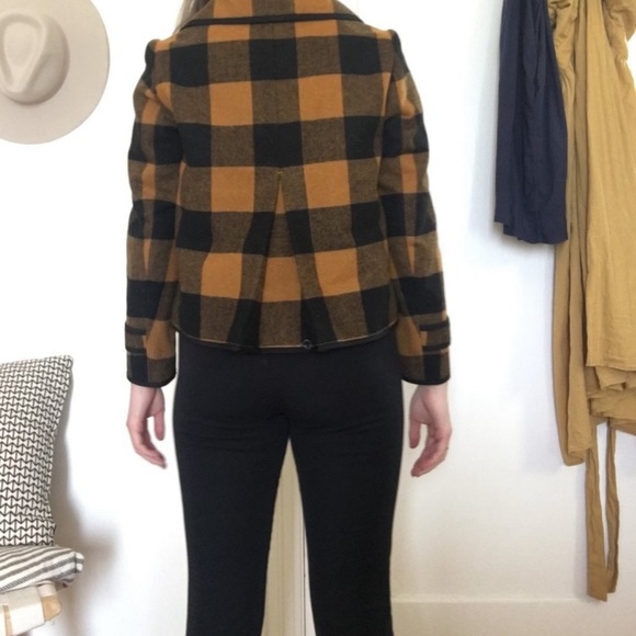 Ann Taylor loft wool blend orange and black plaid jacket - Picture 3 of 10